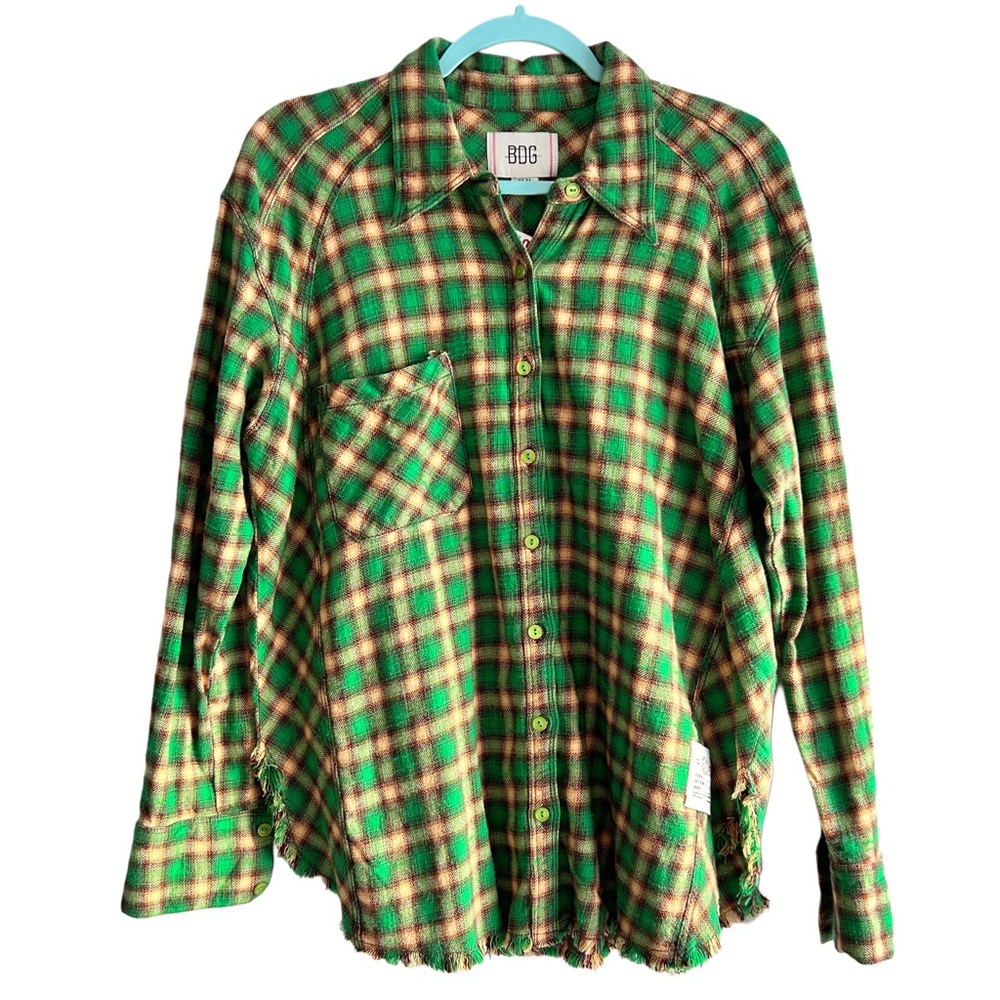 New Bdg Green and Yellow Plaid Flannel Button-Up Shirt Size Medium Women’s